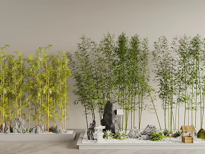 Bamboo Garden Landscape With Various Bamboos Rocks Lanterns And Plants 3d model