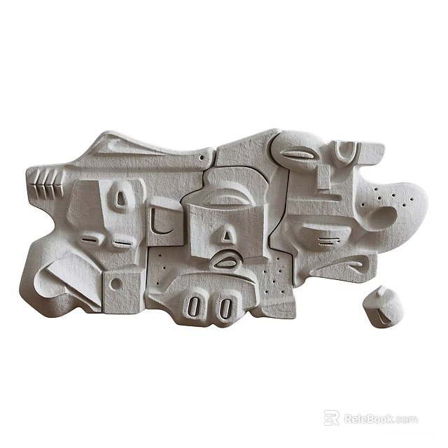 Abstract Geometric White Wall Decor With Carved Textured Patterns And Irregular Shapes 3d model 