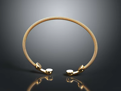 Golden Circular Electronic Appliance Headband With Coiled Texture On Black Background 3d model