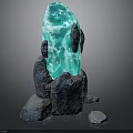 Glowing Blue Crystal Structure With Rock Base And Small Stones