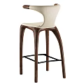 Modern Upholstered Bar Stool With Light Colored Seat And Wooden Legs Black Metal Footrest