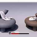 Gray and Brown Round Design Leisure Chairs With White Throw Blanket For Home Decor