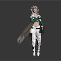 Standing Character With Goggles Green Sleeves Carrying Wooden Tool Plank And Tool Bag