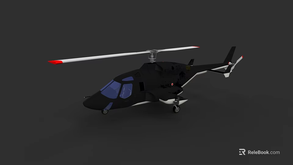 Black Helicopter with Sleek Design and Rotor Blades on Dark Background 3d model 