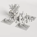 Elegant Golden Dinnerware Set With Black Placemats Candle Holders And Fruit Jars