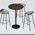 Contemporary Round Wooden Table and Chair Set with White Bar Stools Black Metal Legs