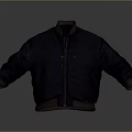 Dark Blue Loose Fit Jacket With Zipper Closure Brown Cuffs And Hem