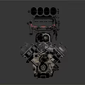 Highly Detailed Automotive Engine Components With Cylinders Exhaust Pipes And Metal Casing