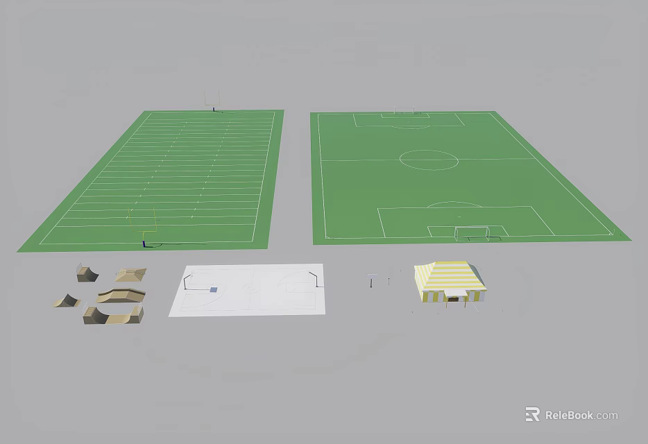 Sports Equipment For Football Field Rugby Pitch With Goalposts Bleachers And Markings 3d model 