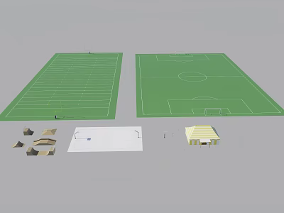 Sports Equipment For Football Field Rugby Pitch With Goalposts Bleachers And Markings 3d model