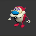 Cute Cartoon Character Creature With Red Body Blue Nose Pink Ears And White Belly