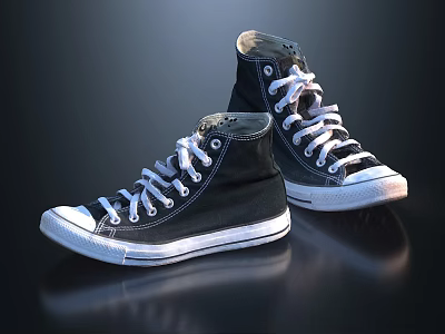 Black High Top Canvas Shoes with White Laces and White Soles Classic Design 3d model