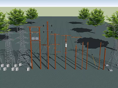 modern wire pole high voltage wire pole 3d model