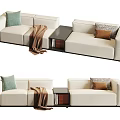 Elegant Cream Sectional Sofa With Decorative Cushions Throw Blanket And Side Table 3d model