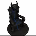 Dark Gothic Throne With Skull Horns And Blue Lightning Decorative Design