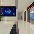 Smart Life Exhibition Hall With White Display Tables Smart Devices Screens And Green Plants