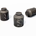 Vintage Rustic Metal Jars With Aged Patina And Worn Exterior Design