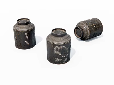 Vintage Rustic Metal Jars With Aged Patina And Worn Exterior Design 3d model