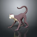 Low Poly 3D Monkey Model With Purple Beige Long Tail Standing Pose On Grey Background 3d model