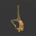 Woman in Pink Top and Purple Leggings Performing Yoga Pose with Strap on Gray Background