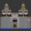 Cartoon Scenery of Lego Built Castle Towers with Golden Decorations White Brown and Blue Base