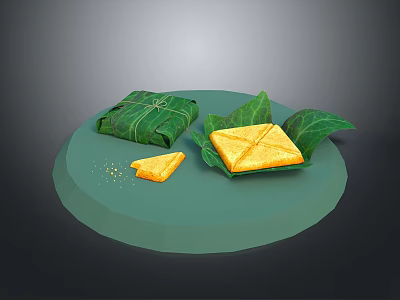 Traditional Green Leaf Wrapped Food Items With Yellow Rice And Grains 3d model