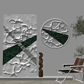 Modern Wall Decor with 3D Textured Panels Circular Artwork Green Accents and Potted Plant