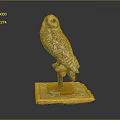 Spotted Owl Figurine with Detailed Feathers and Wooden Stand on Yellow Base