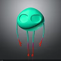 Vibrant Green Cartoon Creature With Round Eyes Colorful Limbs And Red Tips In Standing Pose
