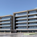 Modern Commercial Complex Featuring Multi Storey Glass Facades And Open Plaza Area