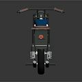 Vintage Blue Motorcycle With Brown Leather Seat Chrome Engine And Black Wheels