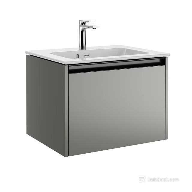 Modern Bathroom Vanity With White Countertop And Grey Cabinet Silver Faucet 3d model 