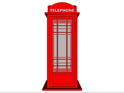 Red Telephone Booth Structure With Glass Windows And Telephone Sign 3d model