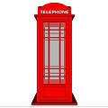 Red Telephone Booth Structure With Glass Windows And Telephone Sign