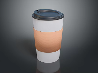 Disposable Paper Coffee Cup With Black Lid Brown Sleeve And White Body Design 3d model