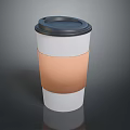 Disposable Paper Coffee Cup With Black Lid Brown Sleeve And White Body Design