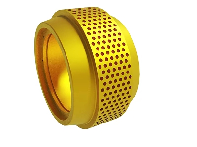 Golden Industrial Cylindrical Part With Perforated Surface And Small Holes 3d model