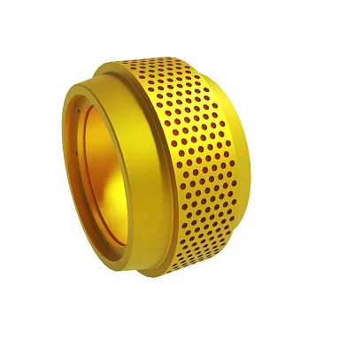 Golden Industrial Cylindrical Part With Perforated Surface And Small Holes 3d model