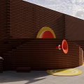 Brick Garden Landscape With Tree Steps Orange Circular Structures And Yellow Ground Patterns 3d model