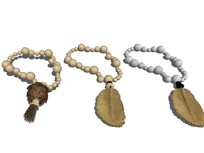 Handmade Beaded Necklaces with Tassel and Feather Pendants in Beige and White Colors 3d model