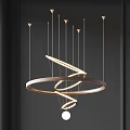 Modern Spiral Chandelier Design With Illuminated Metal And Wooden Rings For Interior