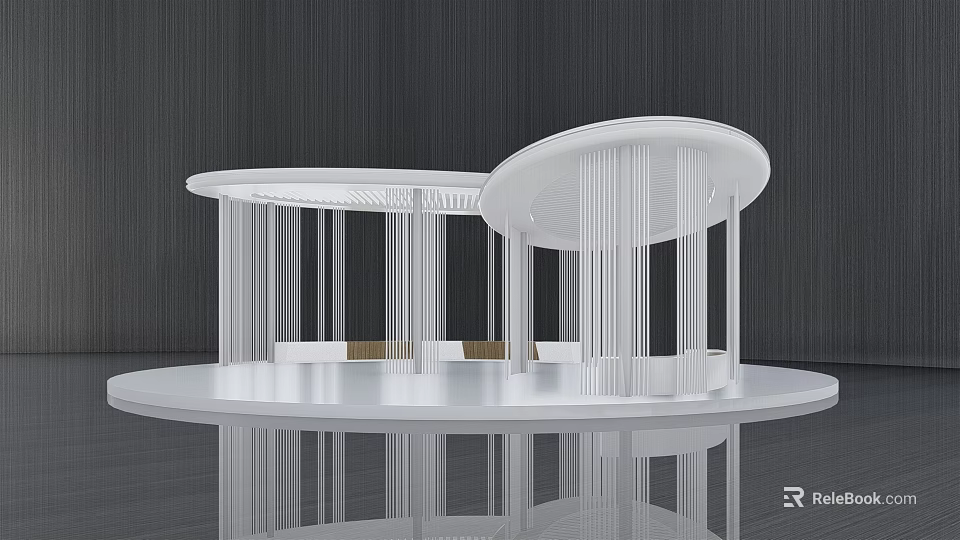 Modern White Curved Pergola with Slim Columns and Elegant Architectural Design 3d model 
