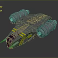 Sci-Fi Spaceship 3D Model With Streamlined Metallic Body Yellow Stripes And Twin Engines