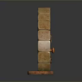 Arched Stone Brick Frame Wooden Gate With Horizontal Wooden Bars Round Knocker And Wooden Base