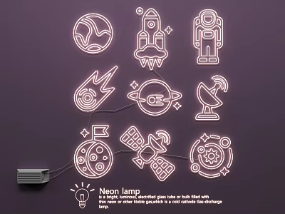Neon Lighting Combination Featuring Space Themed Patterns Rocket Astronaut And Planet 3d model
