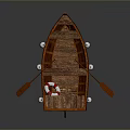 Classic Wooden Boat Interior With Wooden Oar Red And White Life Preservers And Buoys