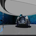 Blue Illuminated Interior With Aquarium Walls Comfortable Seat And Circular Design