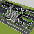 Aerial View Of Modern School Campus With Academic Buildings Sports Field And Green Surroundings