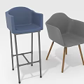 Stylish Blue Bar Stool And Gray Chair With Armrests Metal And Wooden Legs