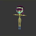 Cartoon Female Character In Blue Outfit With White Gloves Boots And Green Eyes